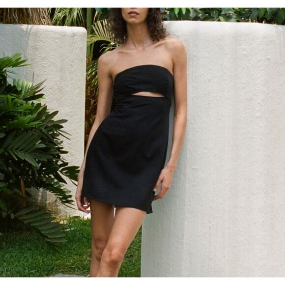ZARA Strapless Mini Dress Cutout Black Medium - Picture 1 of 5